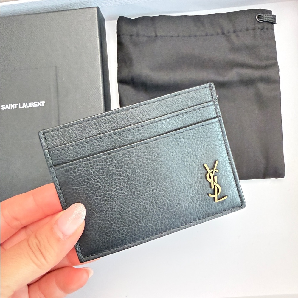 Saint Laurent Black Card Holder with Gold Logo - Picture 3 of 8